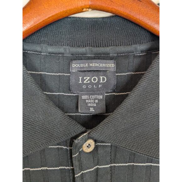 Izod Golf Polo Shirt Mens Size XL Black Striped Double Mercerized Short Sleeve - Picture 3 of 7
